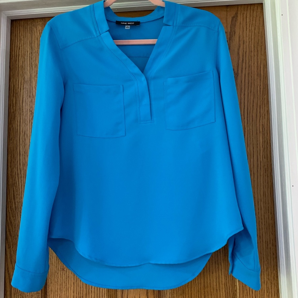 blue double pocket nine west blouse